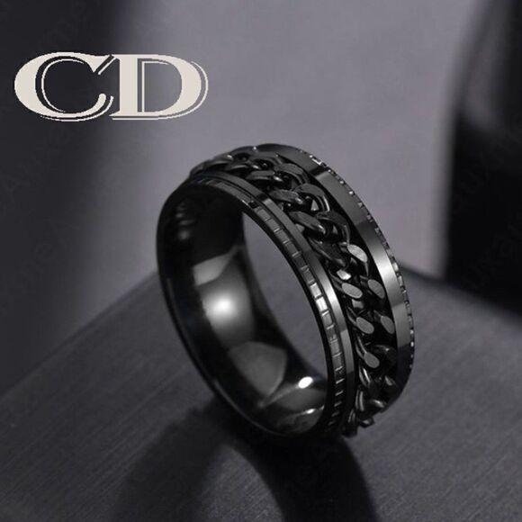 Personalized Men's Wedding Ring - Engraved Chain Spinner Wedding Ring For Guys - Picture 1 of 9